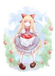  1girl apron blonde_hair blue_dress blue_eyes bow butterfly capelet doll doll_joints dress food fruit hair_bow highres hoshibuchi long_hair looking_at_viewer shanghai_doll skirt_basket smile solo strawberry touhou very_long_hair waist_apron 