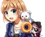  1girl doughnut food miyamori_aoi shirobako stuffed_animal stuffed_toy teddy_bear 