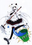  1girl airfield_hime alternate_costume bucket enmaided highres holding horns kantai_collection long_hair maid marker_(medium) mop open_mouth red_eyes shinkaisei-kan shiracha solo surprised sweat traditional_media water white_hair white_skin 