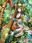  1girl bahamut_greed breasts cleavage crotalaria green_eyes green_hair harp instrument long_hair solo thigh-highs 