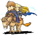  armor blonde_hair boots brown_eyes cape circlet closed_eyes deedlit horse hounori long_hair parn pauldrons record_of_lodoss_war shadow short_hair simple_background smile white_background 