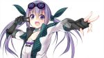  1girl fingerless_gloves gloves goggles goggles_on_head long_hair phantasy_star phantasy_star_online_2 purple_hair solo sukage twintails violet_eyes 