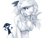  2girls bikini blush breasts cleavage drooling fang freckles hair_ribbon katharine_ohare large_breasts liar_lawyer monochrome multiple_girls one_eye_closed open_mouth ponytail ribbon sakomizu_haruka saliva silhouette_demon strike_witches swimsuit v 