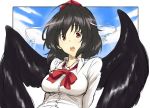  black_wings hat hiroya hiroya_juuren open_mouth red_eyes ribbon shameimaru_aya short_hair tokin_hat touhou wings 
