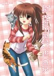  brown_hair cat french jeans little_busters! little_busters!! long_hair mutsuki_masato natsume_rin ponytail translation_request wink 