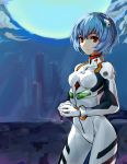  blue_hair cloud clouds conjaku moon neon_genesis_evangelion night plugsuit red_eyes short_hair 