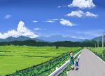  bokuden cirno cloud field holding_hands konpaku_youmu landscape multiple_girls outdoors outside road scenery sky touhou walking 
