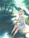 blue_eyes lowres original popsicle river solo umbrella weno weno's_blonde_original_character 