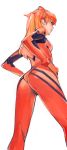  from_below hands_on_hips highres kiyohisa long_hair neon_genesis_evangelion orange_hair plugsuit simple_background solo souryuu_asuka_langley 