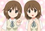  brown_eyes brown_hair chunpai hirasawa_ui hirasawa_yui k-on! school_uniform short_hair siblings sisters v 