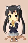  animal_ears black_hair blush cat_ears chibi eating gif k-on! long_hair nakano_azusa school_uniform skirt twintails 
