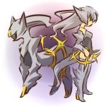  1girl arceus boots costume detached_sleeves gijinka hitec long_hair moemon personification pokemon pokemon_(creature) pokemon_(game) pokemon_dppt silver_hair standing tail thigh-highs thigh_boots thighhighs 