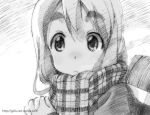  gofu k-on! kotobuki_tsumugi long_hair monochrome scarf sketch solo traditional_media winter_clothes 