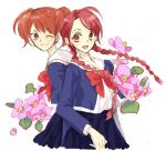  braid flower osakada_tomoka prince_of_tennis red_hair redhead ribbon ryuzaki_sakuno short_twintails smile tennis_no_ouji-sama twin_braids twintails wink 