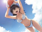    armpits azumanga_daioh beachball bikini brown_hair closed_eyes ocean open_mouth photoshop sky sun swimsuit takino_tomo two_piece   