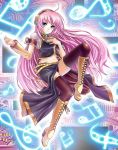  blue_eyes boots detached_sleeves headset knee_boots long_hair maruyama megurine_luka midriff musical_note pink_hair side_slit thigh-highs thighhighs very_long_hair vocaloid 