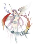  armpits ashi bare_shoulders hand_behind_head jewelry lavender_hair long_hair midriff navel necklace original scythe shorts simple_background solo thigh-highs thighhighs very_long_hair white_background wings 