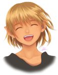  blonde_hair bust closed_eyes happy open_mouth original pointy_ears short_hair signature smile solo yukihiro 