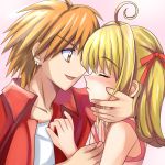  1girl bad_id blonde_hair blush closed_eyes couple domoto_kaito doumoto_kaito kiss mermaid_melody_pichi_pichi_pitch miru nanami_lucia orange_eyes orange_hair short_hair 