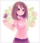  brown_eyes brown_hair butterfly flower hair_ornament hairpin inase skirt smile 