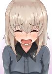  1girl :d ^_^ absurdres blush closed_eyes crying girls_und_panzer highres itsumi_erika long_hair looking_at_viewer okitsugu open_mouth silver_hair smile solo 