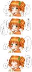  1girl blush comic green_eyes highres idolmaster looking_at_viewer open_mouth orange_hair smile solo takatsuki_yayoi translation_request twintails yumeno_(rubbercup) 