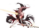  1girl artist_request dungeon_and_fighter female_slayer_(dungeon_and_fighter) lipstick long_hair makeup pink_hair red_eyes sword thigh-highs torn_clothes two-handed very_long_hair weapon 