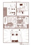  (o)_(o) brand_name_imitation carrying comic commentary_request controller doughnut eating food french_cruller highres holding horns kantai_collection long_hair mister_donut mittens monochrome moomin muppo northern_ocean_hime pon_de_ring remote_control sazanami_konami shinkaisei-kan translated watching_television 