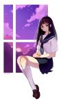  1girl black_eyes chitanda_eru hyouka long_hair riku_(lingsky) sitting smile socks violet_eyes window 