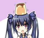  1girl balancing black_hair breasts long_hair lowres neptune_(series) noire open_mouth pudding red_eyes solo twintails 