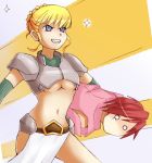  1boy 1girl artist_request blonde_hair breasts character_request drawfag source_request under_boob 