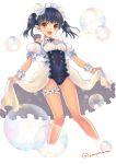  1girl black_hair highres maid maid_headdress original sakurai_unan school_swimsuit short_hair solo swimsuit twintails 
