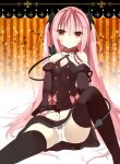  1girl bare_shoulders bow bow_panties detached_sleeves highres krul_tepes long_hair looking_at_viewer owari_no_seraph panties pink_eyes pink_hair pointy_ears red_eyes senya_fuurin solo spread_legs star starry_background thigh-highs underwear vampire 