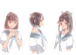  3girls anegasaki_nene black_hair blush bob_cut bow brown_hair hair_bow hair_ribbon kobayakawa_rinko long_hair love_plus mikan2344348 multiple_girls ponytail ribbon school_uniform serafuku short_hair takane_manaka white_background 