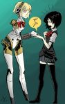  2girls aegis aegis_(persona) android another black_hair crossover drawfag highres misaki_mei multiple_girls open_mouth persona persona_3 robot_joints school_uniform short_hair skirt 