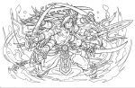  absurdres highres krishna_(p&amp;d) lineart monochrome official_art puzzle_&amp;_dragons solo 