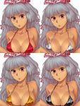  1girl bikini_top bow bra breasts cleavage fujiwara_no_mokou hair_bow hair_ornament hair_ribbon large_breasts lips long_hair looking_at_viewer multiple_views red_eyes ribbon shinburu silver_hair simple_background touhou tress_ribbon underwear variations white_background 