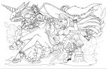  1girl absurdres awilda_(p&amp;d) highres lineart monochrome official_art puzzle_&amp;_dragons solo 