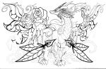  absurdres dragon highres lineart monochrome official_art puzzle_&amp;_dragons 