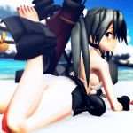  1girl ass bikini highres kantai_collection looking_at_viewer looking_back lying mikumikudance ocean on_stomach sierra_(ws) solo swimsuit white_bikini white_swimsuit zuikaku_(kantai_collection) 