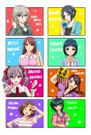  6+girls anastasia_(idolmaster) bangs bare_shoulders blue_eyes blunt_bangs bow breasts brown_eyes brown_hair character_name cup earrings fujii_tomo grey_hair hair_between_eyes hair_bow hair_down hands_together hayami_kanade highres idolmaster idolmaster_cinderella_girls jacket jewelry kanzaki_ranko long_hair looking_at_viewer mifune_miyu mizuki_seira multiple_girls necklace necktie okazaki_yasuha one_eye_closed open_mouth pink_eyes ponytail popon_ta short_hair smile star twintails yamato_aki yellow_eyes 