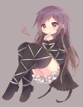  1girl black_legwear brown_hair gradient_hair grey_background heart hijiri_byakuren long_hair multicolored_hair purple_hair renoa_yu simple_background smile solo thigh-highs touhou violet_eyes 