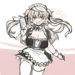  &gt;:d 1girl :d apron blonde_hair blush breasts cleavage clipboard dress elsie-san_(oshiruko) fang large_breasts maid maid_apron maid_headdress naughty_face open_mouth original oshiruko_(tsume) red_eyes seductive_smile short_hair_with_long_locks sketch smile solo star thigh-highs two_side_up wavy_hair white_legwear wrist_cuffs 