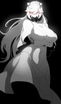  1girl absurdres artist_request breast_hold breasts covered_mouth glowing glowing_eyes highres horns kantai_collection large_breasts midway_hime shinkaisei-kan white_skin 