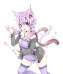  1girl animal_ears bunny_ears cat_ears cat_tail purple_hair short_dress tail vocaloid yuzuki_yukari zettai_ryouiki 
