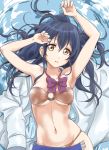  1girl bikini blue_hair blush bow breasts long_hair love_live!_school_idol_project solo sonoda_umi swimsuit tetopetesone yellow_eyes 