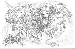  1girl absurdres highres lineart monochrome official_art puzzle_&amp;_dragons solo 