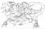  absurdres dragon highres lineart monochrome official_art puzzle_&amp;_dragons solo 