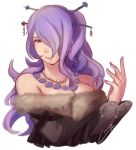  1girl bare_shoulders camilla_(fire_emblem_if) cinnas final_fantasy final_fantasy_x fire_emblem fire_emblem_if hair_over_one_eye jewelry long_hair lulu_(ff10) lulu_(ff10)_(cosplay) necklace purple_hair seiyuu_connection strapless violet_eyes 