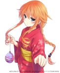  1girl balloon blue_eyes braid date_a_live drill_hair japanese_clothes kimono konoe_(vis9191) long_hair orange_hair solo white_background yamai_yuzuru yukata 